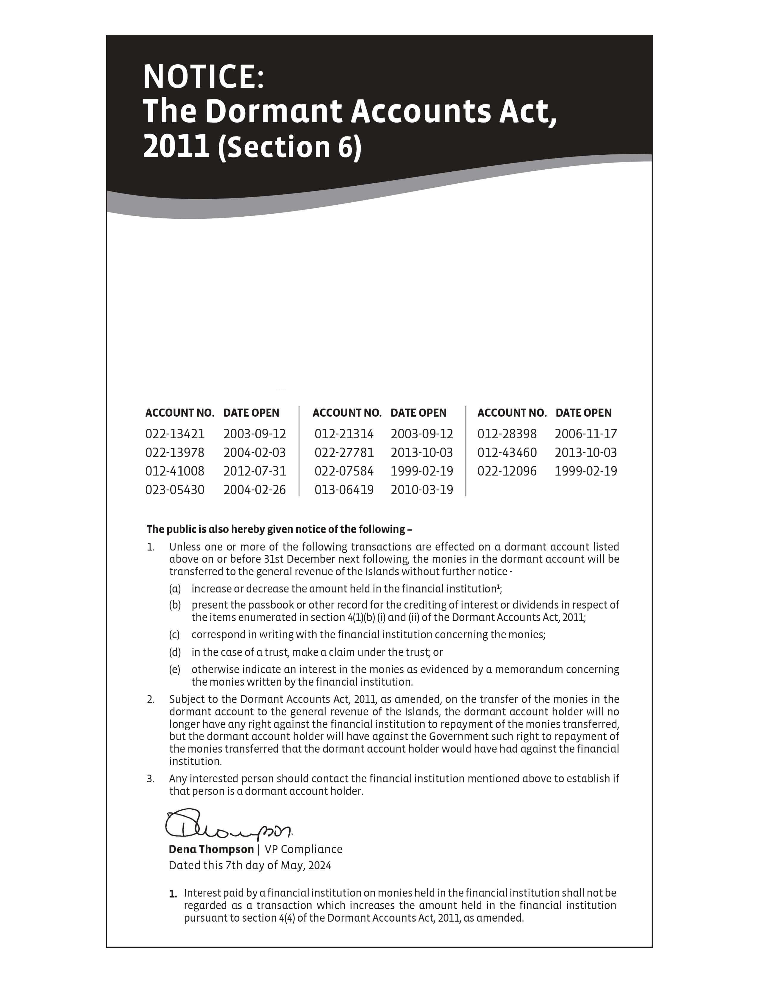 CNB Dormant Accounts Notice June 2024